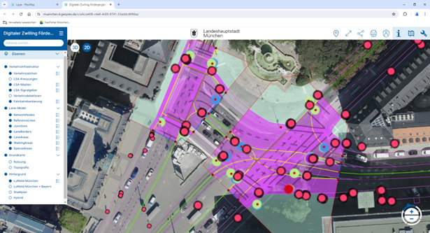 Zu sehen ist eine ganzheitliche 2D-Datenintegration zur Optimierung städtischer Planungsprozesse der Verkehrsinfrastruktur in Plexmap.