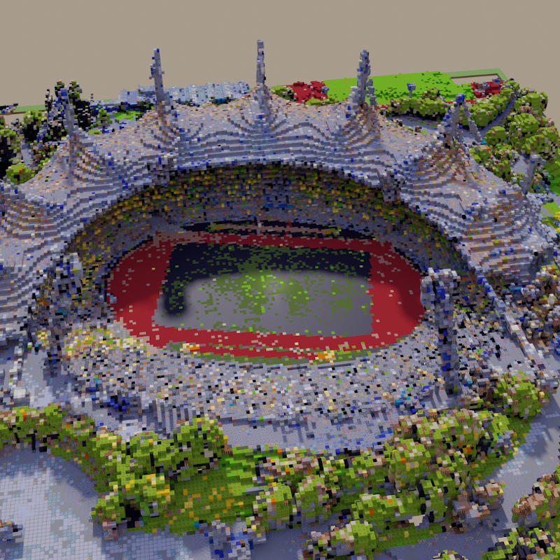 The Munich Olympic Stadium in Minecraft.