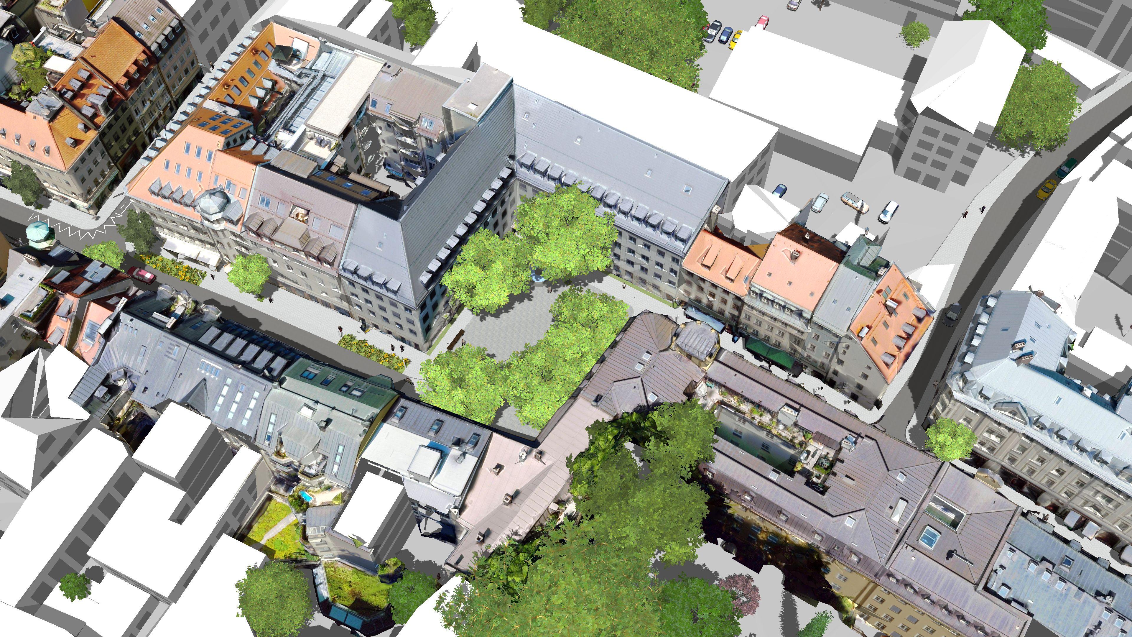 Das Bild zeigt eine 3D-Planungsvisualisierung mit dem Digitalen Zwilling München.