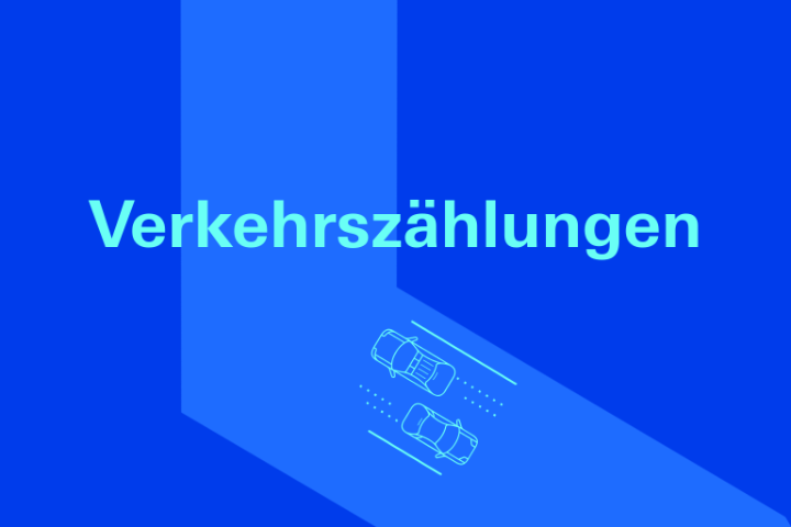 Verkehrszählungen und darunter eine Straße mit zwei Autos