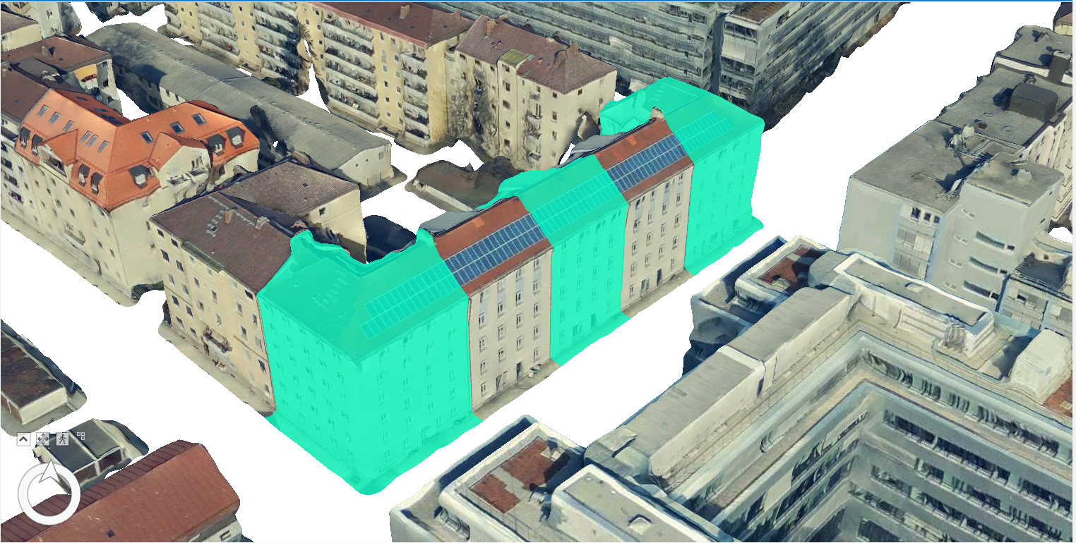 Korrekt aus dem 3D-Mesh-Model abgeleitete Gebäudemodelle.