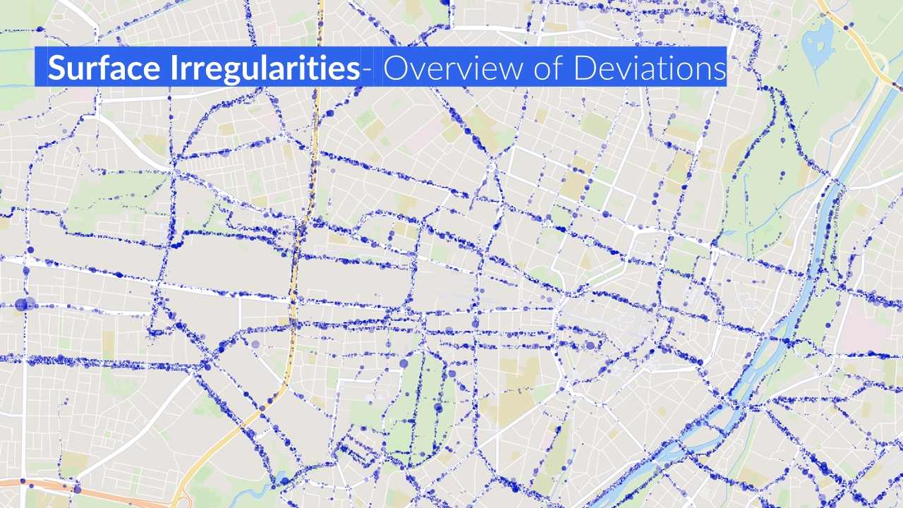 Shown is an overview of the detected deviations caused by road unevenness, with vibrations varying depending on the bike type and suspension.