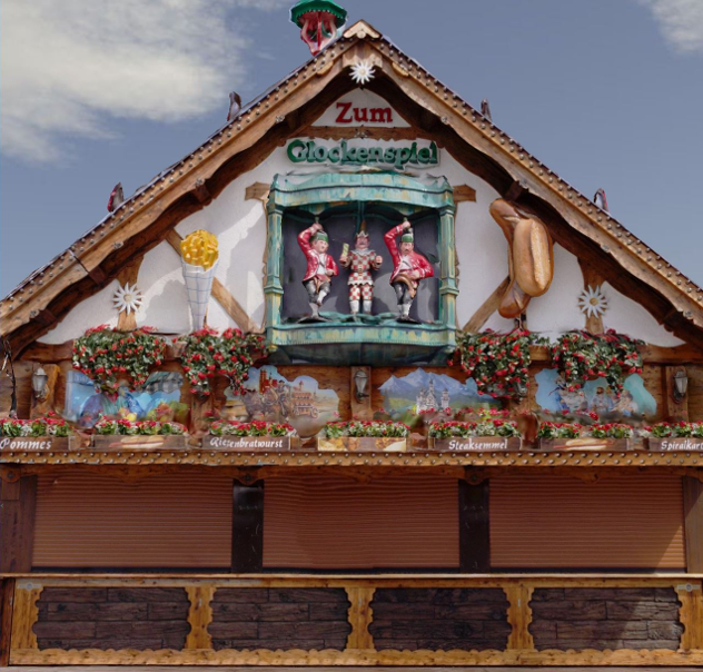 Detailansicht aus dem hochaufgelösten 3D Modells des Oktoberfestes auf Basis der Drohen-gestützten Datenerfassung: Zum Glockenspiel