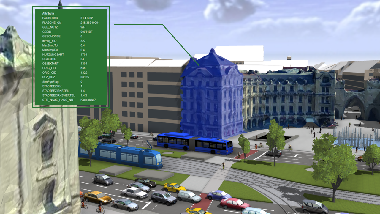 Combined 3D city model with display of semantic information.