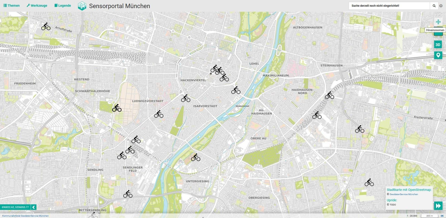 Zu sehen ist ein Ausschnitt des Sensorportal Münchens.