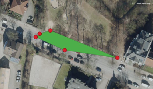 Expansion of the construction site via the position of the sensor-based construction site lights in cooperation with the Hanseatic City of Hamburg.