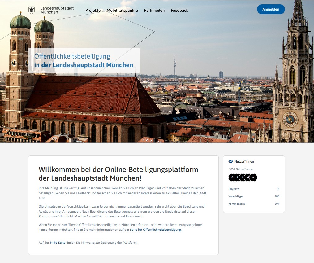 Online-Ansicht der Beteiligungsplattform Unser München