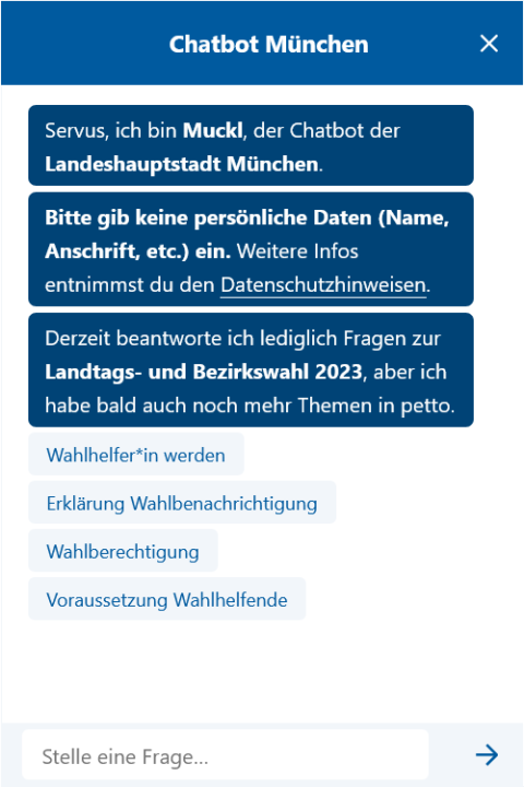 Screenshot eines Chats mit dem Chatbot München